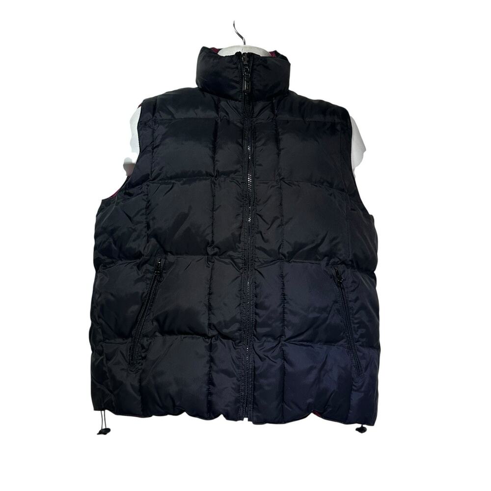 Silver Rider puffer vest Black Burgundy Reversible Puff Down Winter ski Size M